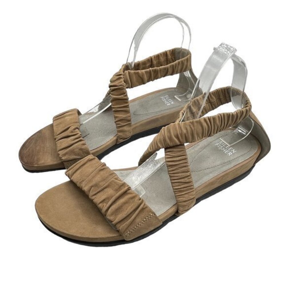 Eileen Fisher Dylan Scrunched Suede Flat Sandal Size 9